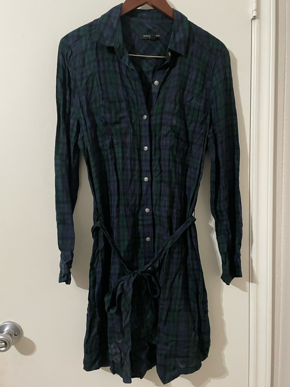 Banana Republic Black Watch Plaid Flannel Shirt Dress Size 8